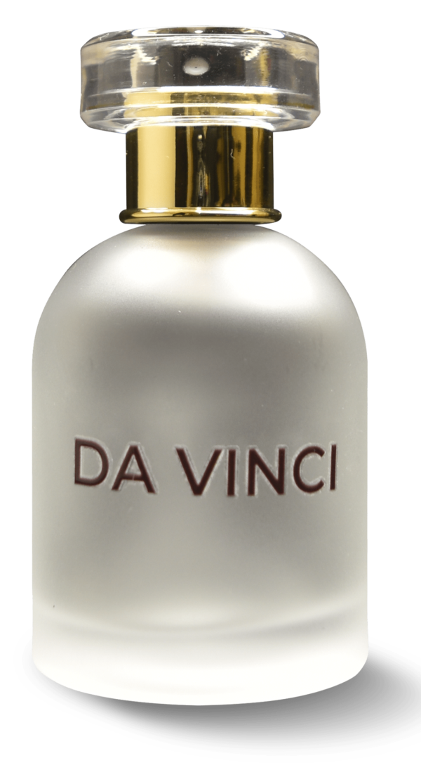 Sophisticated design inspired by DaVinci for this perfume bottle.